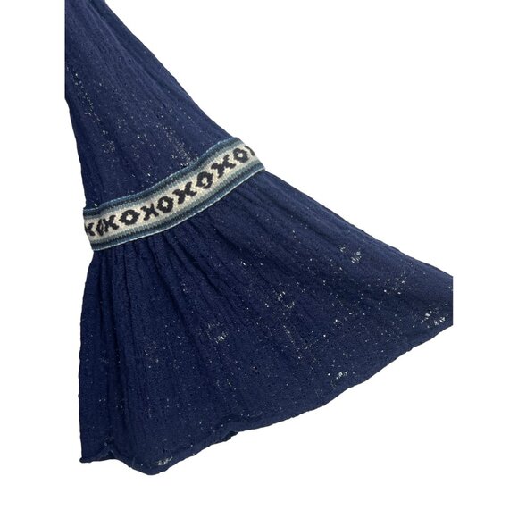 Free People Navy Blue Embroidered Bell Sleeve Cold Shoulder Tunic Mini Dress - Picture 4 of 15